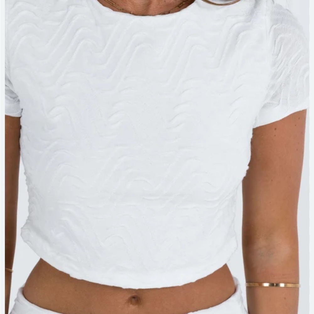 NWT Princess Polly Kian off White Textured Crop Top short sleeve size 6